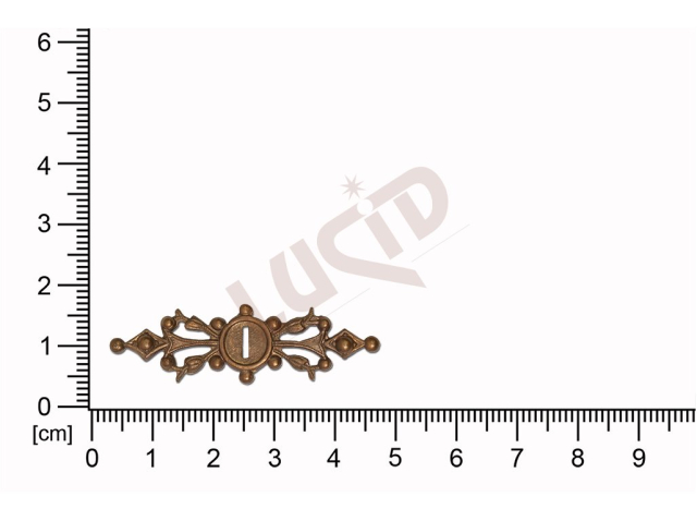 Tvarový výlisek rostlinné motivy, bez oček (svěšovacích dírek) 43 x 13 mm.