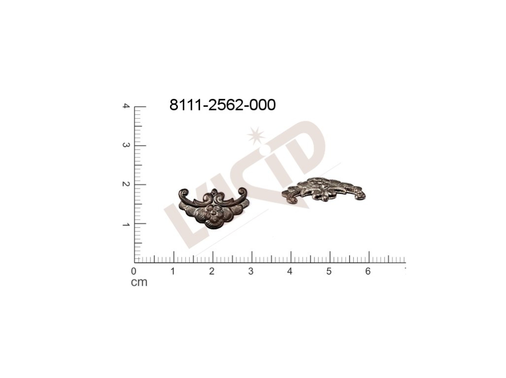 Tvarový výlisek rostlinné motivy, bez oček (svěšovacích dírek) 28.0 x 10.0mm