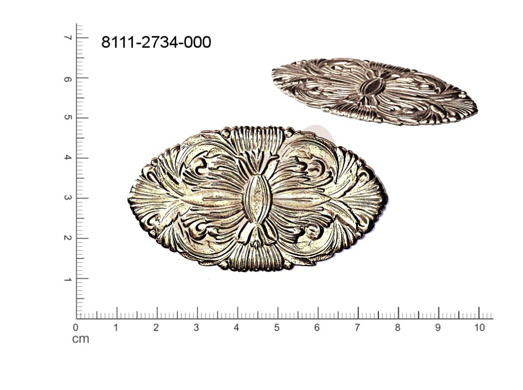 Tvarový výlisek  ovál, bez oček (svěšovacích dírek) 65.0 x 35.0mm