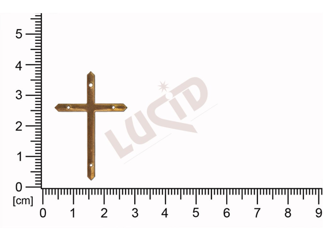 Plochý výlisek křesťanský, kříž, 4 svěšovací dírky, 34 x 22,5 mm