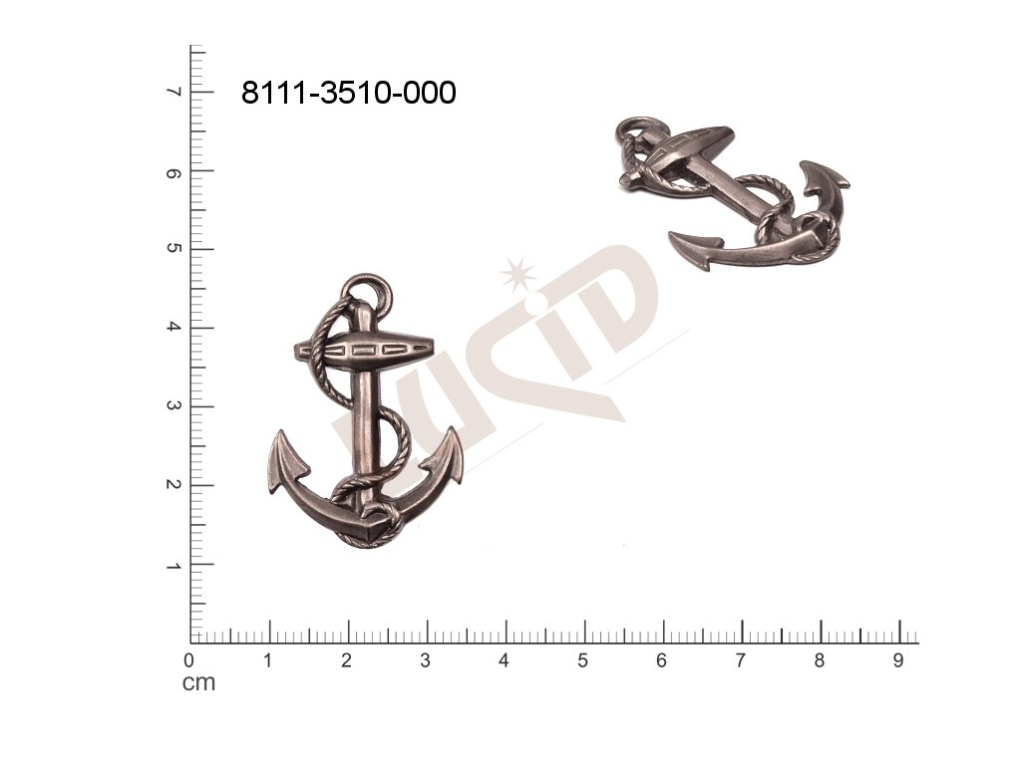 Tvarový výlisek lodě, kotvy, kormidla, bez oček (svěšovacích dírek) 36.0 x 26.0mm