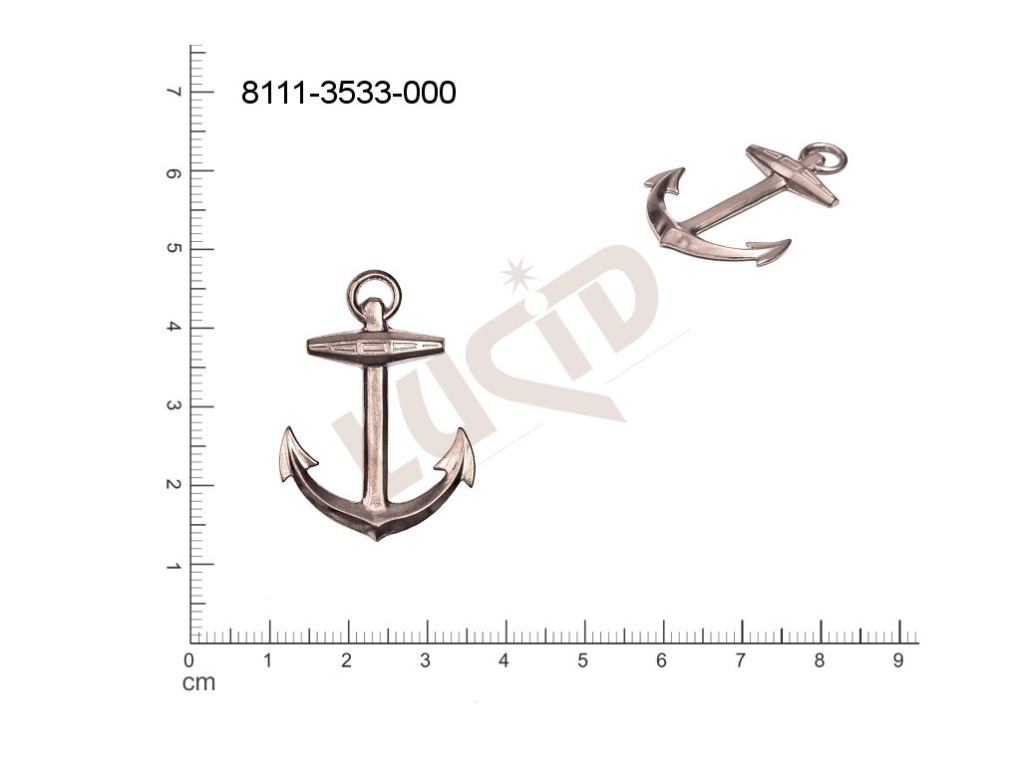 Tvarový výlisek, lodě, kotvy, kormidla, s 1 očkem (svěšovací dírkou) 35.0 x 25.0mm