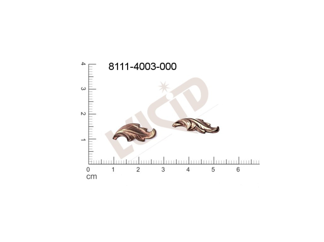 Tvarový výlisek rostlinné motivy lístečky bez oček (svěšovacích dírek) 17.8x8.0mm