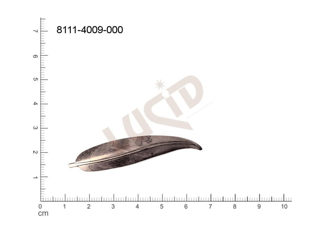 Tvarový výlisek, rostlinné motivy (lístečky) bez oček (svěšovacích dírek) 55.0 x 11.0mm