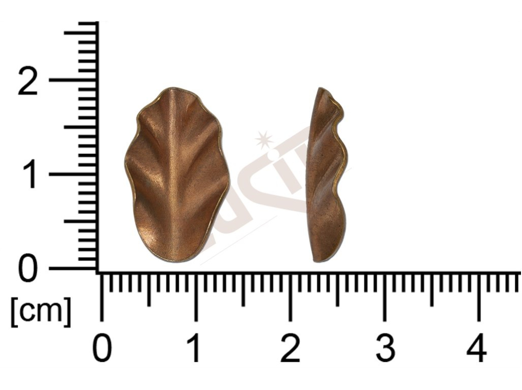 Tvarový výlisek, rostlinné motivy (lístečky) bez oček (svěšovacích dírek) 18,5 x 10 mm