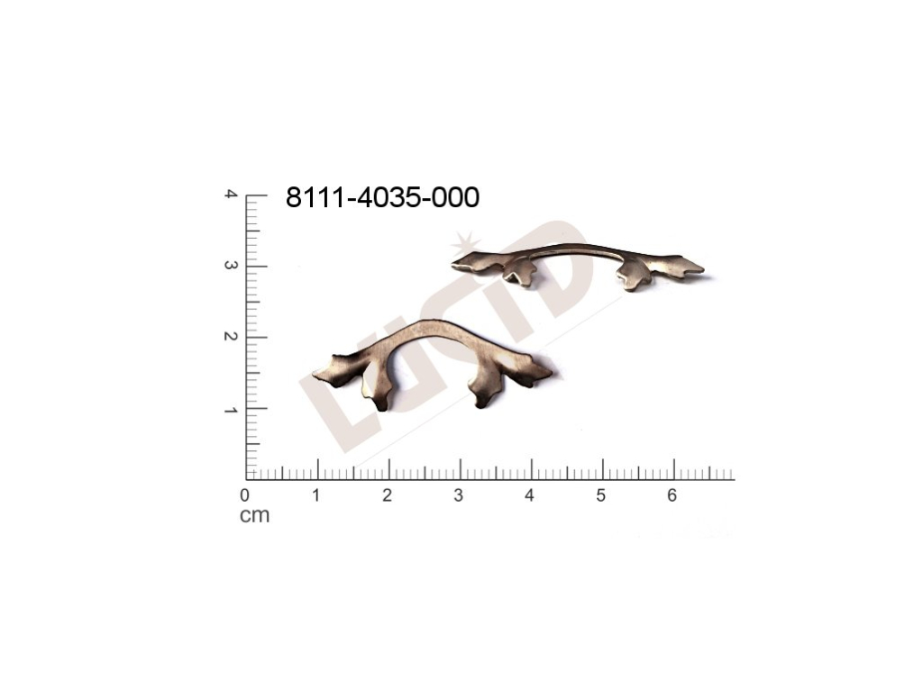 Tvarový výlisek, rostlinné motivy (lístečky) bez oček (svěšovacích dírek) 34.0 x 14.0mm