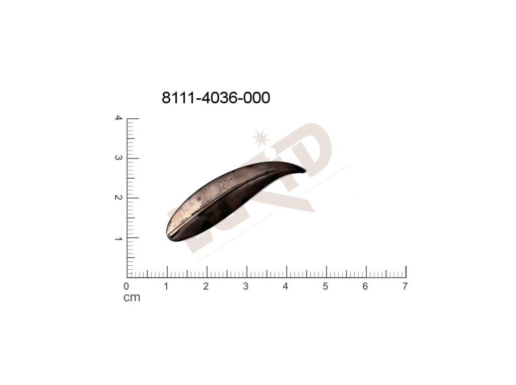 Tvarový výlisek, rostlinné motivy (lístečky) bez oček (svěšovacích dírek) 38.0 x10.0mm