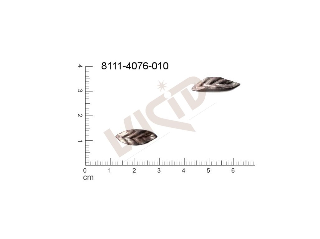 Tvarový výlisek rostlinné motivy lístečky bez oček (svěšovacích dírek) 16.0x6.0mm