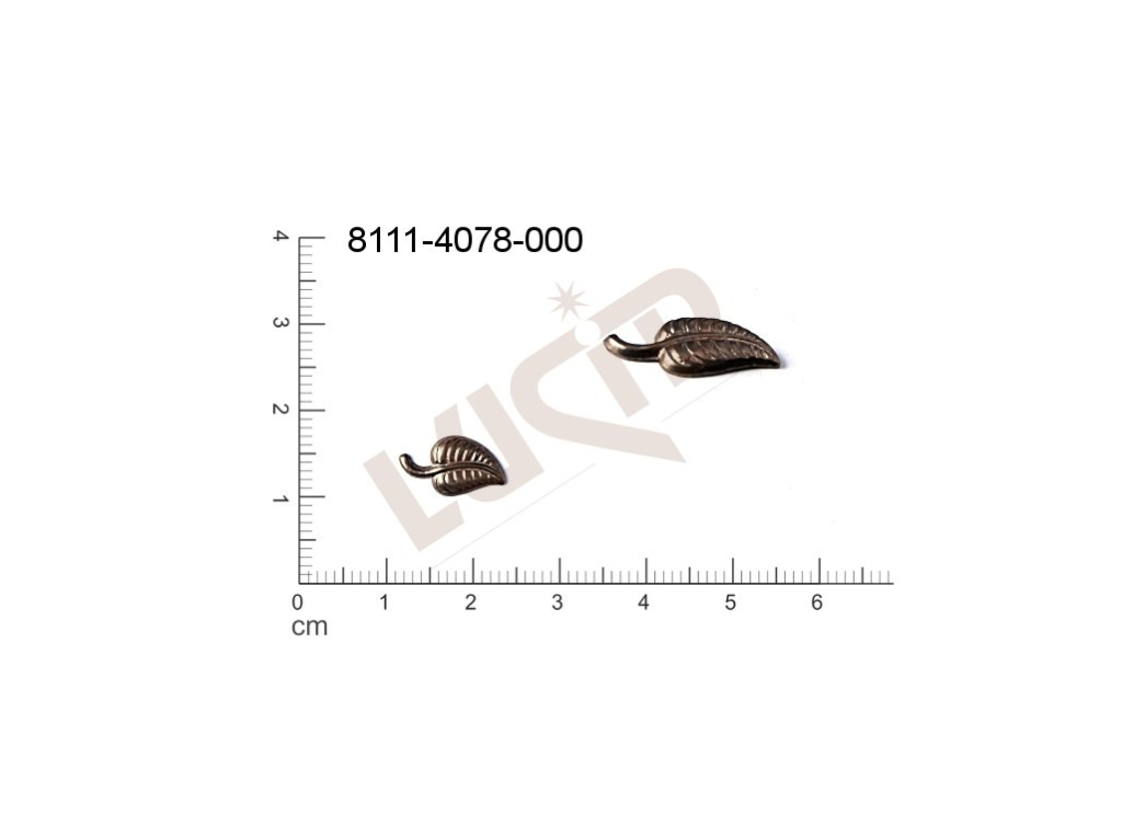 Tvarový výlisek, rostlinné motivy (lístečky) bez oček (svěšovacích dírek) 13.0 x 8.0mm