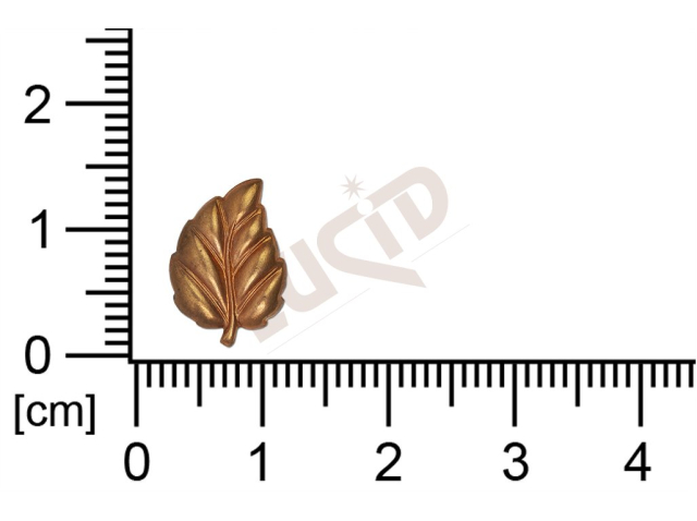 Tvarový výlisek, rostlinné motivy (lístečky) bez oček (svěšovacích dírek)13,6 x 9,3 mm,