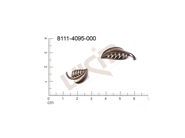 Tvarový výlisek, rostlinné motivy (lístečky) bez oček (svěšovacích dírek) 15.0 x 10.0mm