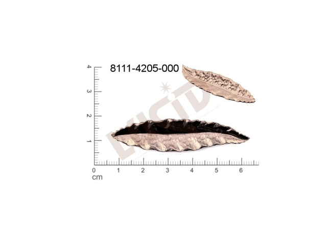 Tvarový výlisek, rostlinné motivy (lístečky) bez oček (svěšovacích dírek) 55.0 x 13.0mm