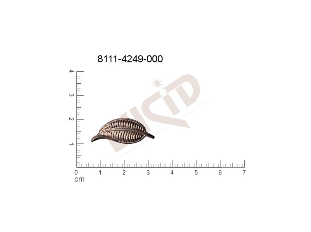 Tvarový výlisek rostlinné motivy lístečky bez oček (svěšovacích dírek) 27.0x10.0mm