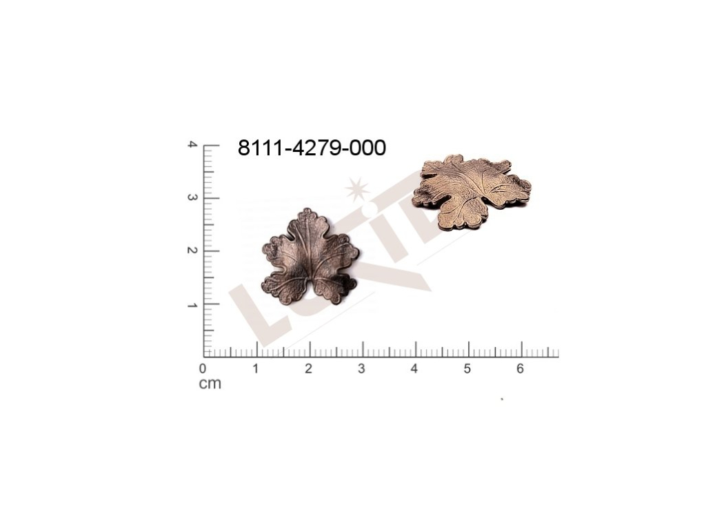 Tvarový výlisek, rostlinné motivy (lístečky) bez oček (svěšovacích dírek) 19.0 x 18.0mm