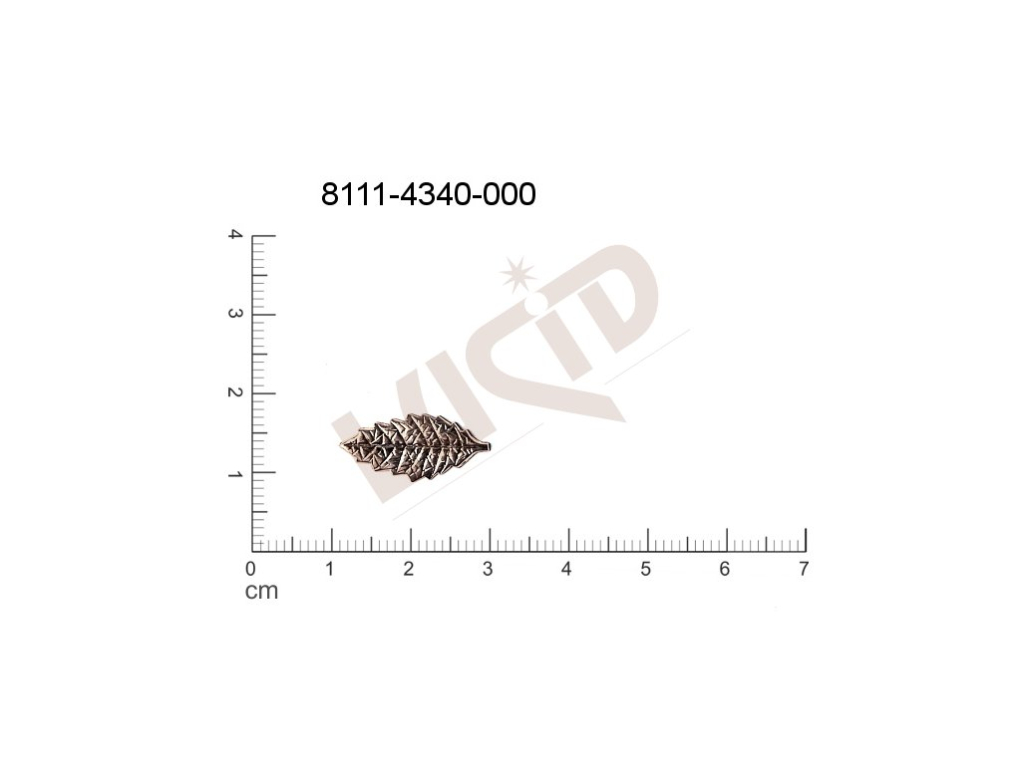 Tvarový výlisek rostlinné motivy lístečky bez oček (svěšovacích dírek) 19.0x8.0mm