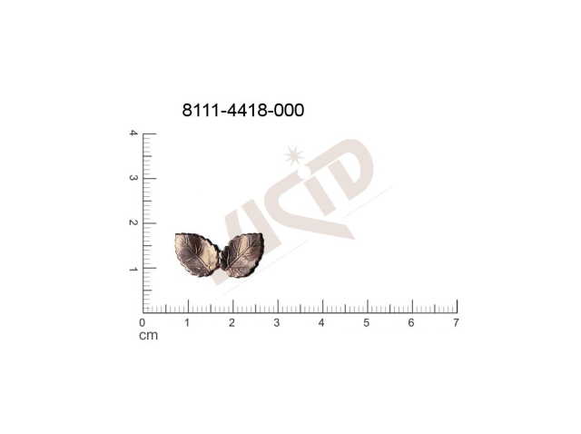 Tvarový výlisek rostlinné motivy lístečky bez oček (svěšovacích dírek) 20.0x11.0mm