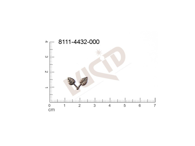 Tvarový výlisek rostlinné motivy lístečky bez oček (svěšovacích dírek) 14.0x10.0mm