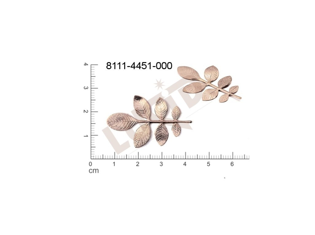 Tvarový výlisek rostlinné motivy lístečky bez oček (svěšovacích dírek) 36.0x22.0mm
