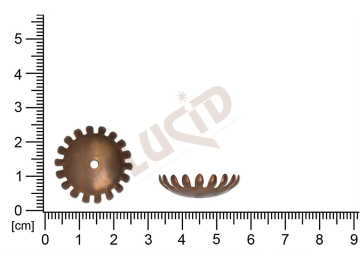 Kaplíky, čepičky 22,5 mm s očkem (svěšovací dírkou) pr. 2,3 mm