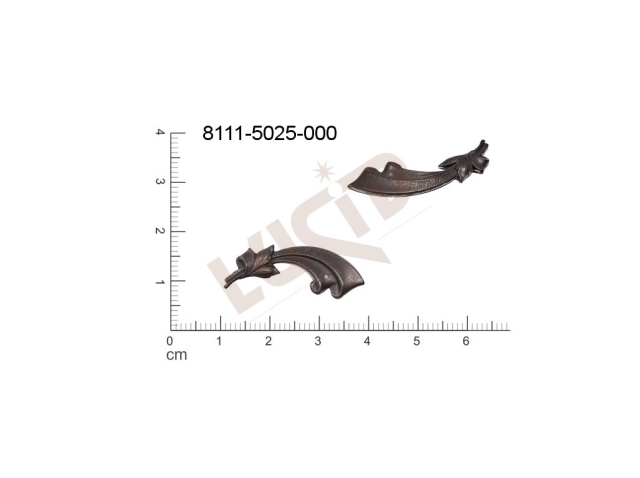 Tvarový výlisek rostlinné motivy lístečky bez oček (svěšovacích dírek) 29.0x10.0mm