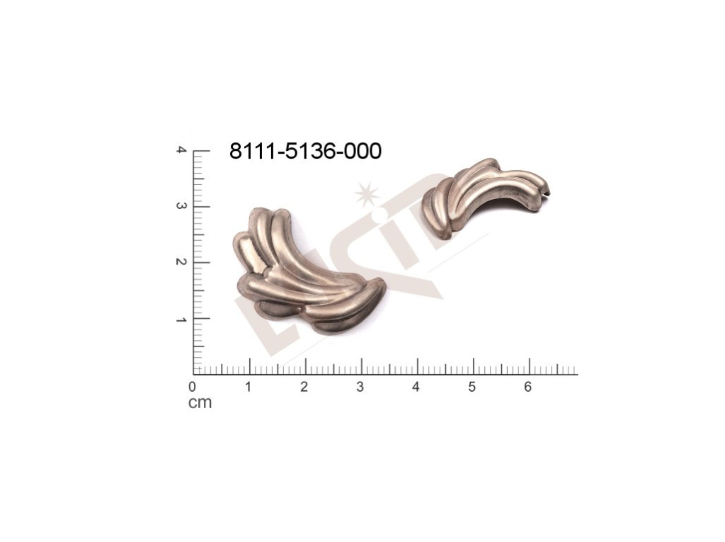 Tvarový výlisek rostlinné motivy lístečky bez oček (svěšovacích dírek) 26.0x15.0mm