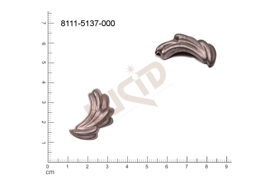 Tvarový výlisek rostlinné motivy lístečky bez oček (svěšovacích dírek) 26.0x15.0mm