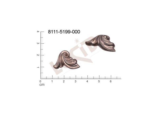 Tvarový výlisek rostlinné motivy lístečky bez oček (svěšovacích dírek) 23.0x20.0mm