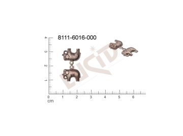 Tvarový výlisek zvířata slon s 1 očkem (svěšovací dírkou) 24.0x13.0mm