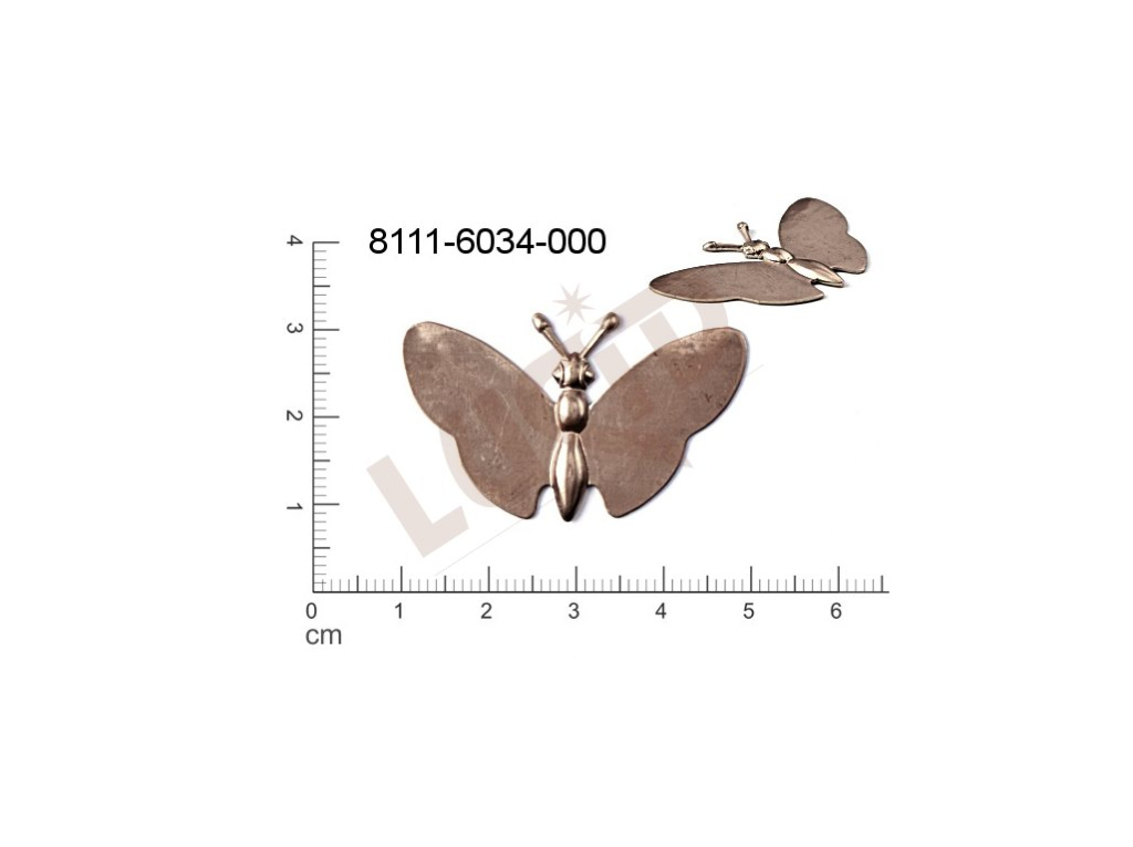 Tvarový výlisek zvířata motýli bez oček (svěšovacích dírek) 39.0x24.0mm