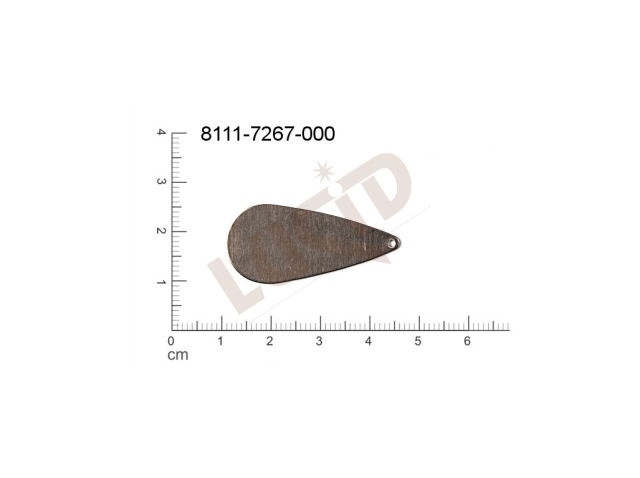 Plochý výsek slzy s 1 očkem (svěšovací dírkou) 35.0x16.0mm