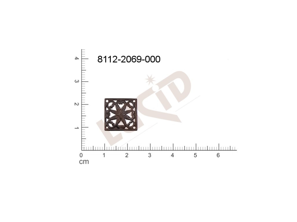 Tvarový výlisek čtyřúhelníky ostatní se 4-mi očky (svěšovacími dírkami) 14.0x14.0mm