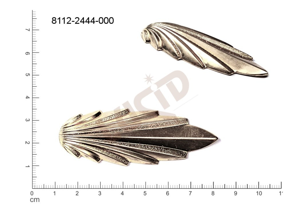 Tvarový výlisek rostlinné motivy lístečky bez oček (svěšovacích dírek) 70.0x25.0mm