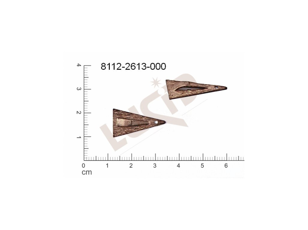 Tvarový výlisek trojúhelník ostatní s 1 očkem (svěšovací dírkou) 22.0x12.0mm