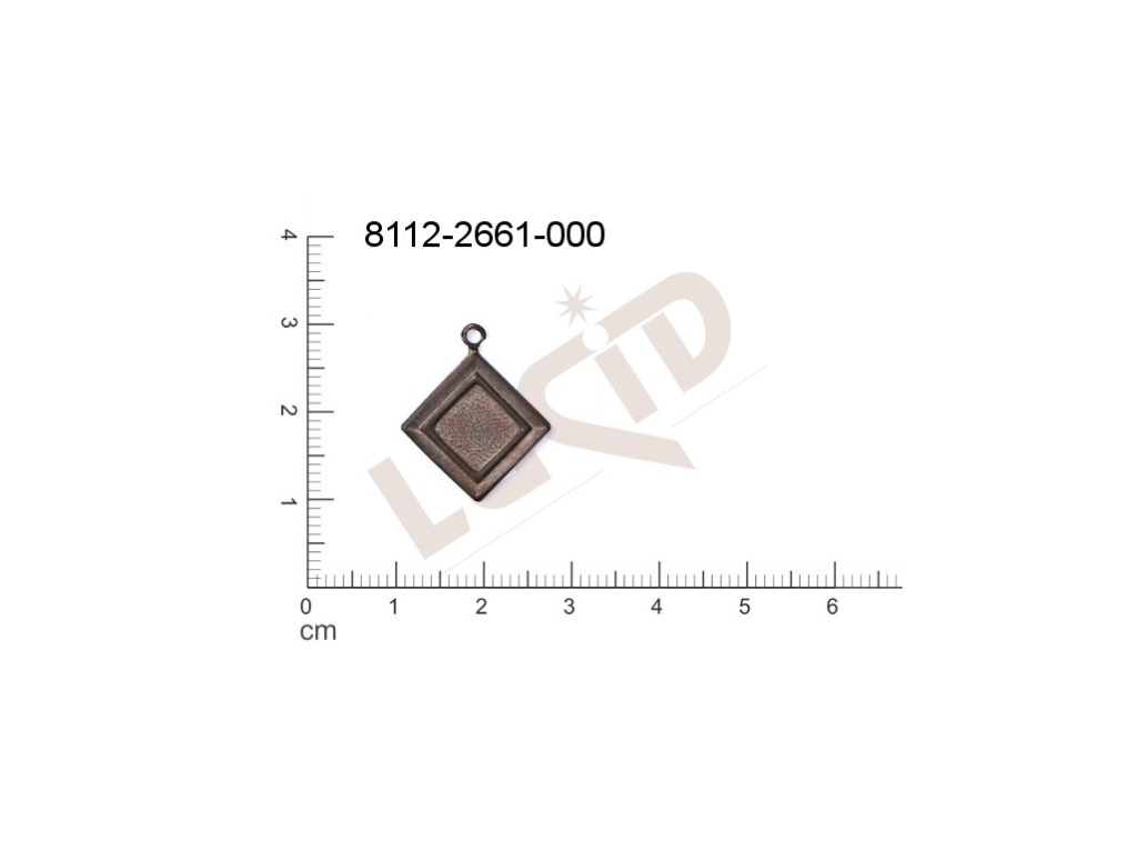 Tvarový výlisek čtyřúhelníky s 1 očkem (svěšovací dírkou) 18.0x15.0mm