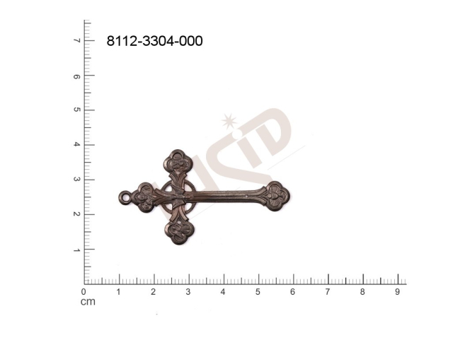 Tvarový výlisek kříž ostatní s 1 očkem (svěšovací dírkou) 50.0x28.0mm