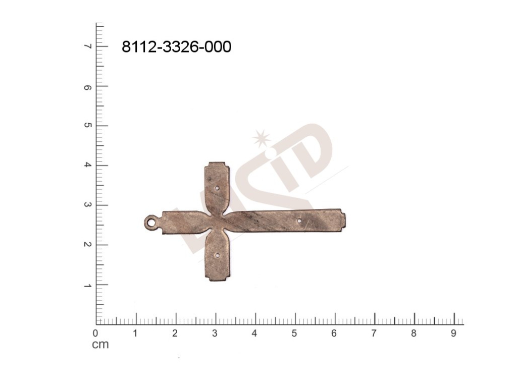 Plochý výsek kříž ostatní s 1 očkem (svěšovací dírkou) 51.0x31.0mm