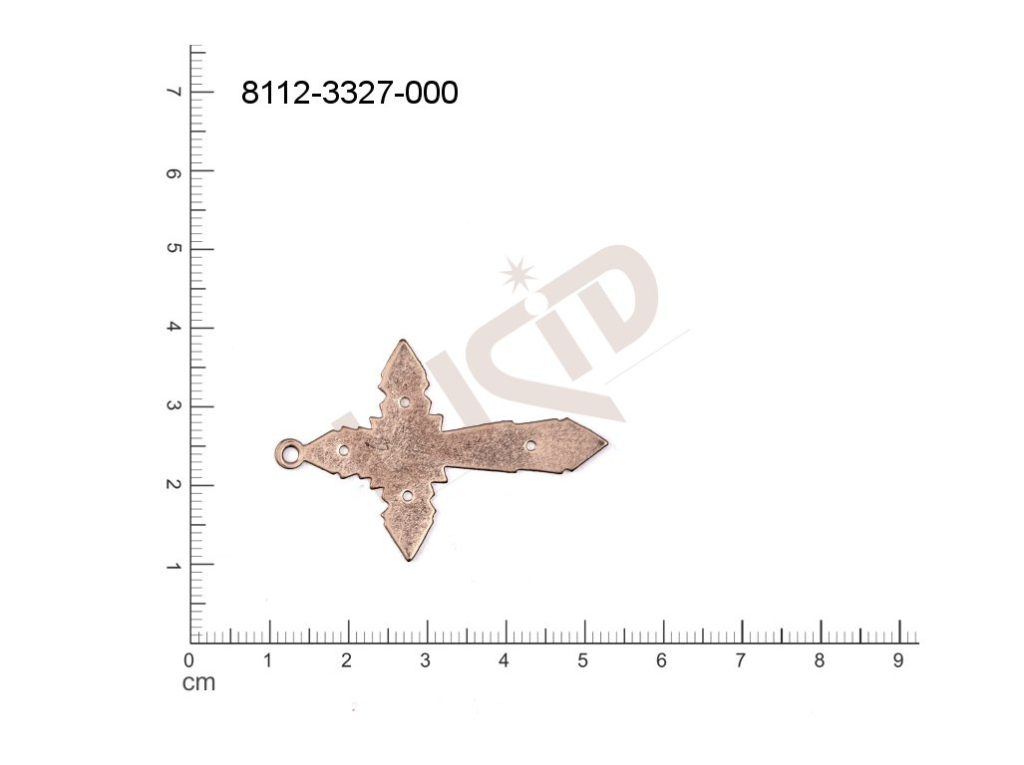 flat cut-out crosses other with 1 loop / attaching hole 43.0x29.0mm