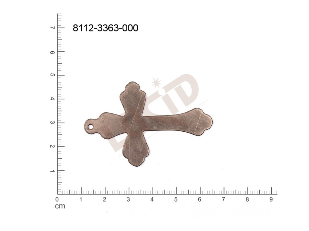 Plochý výsek kříž ostatní s 1 očkem (svěšovací dírkou) 55.0x36.0mm