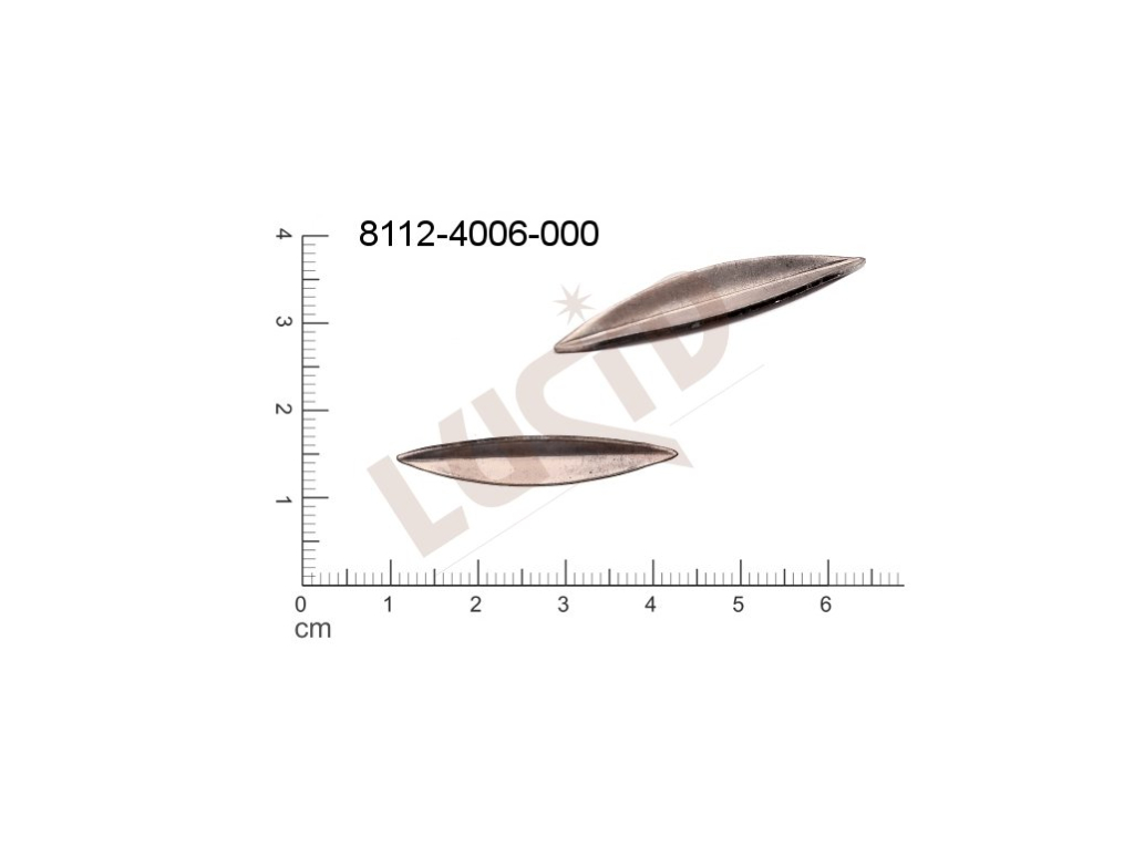 Tvarový výlisek rostlinné motivy lístečky bez oček (svěšovacích dírek) 32.0x7.0mm