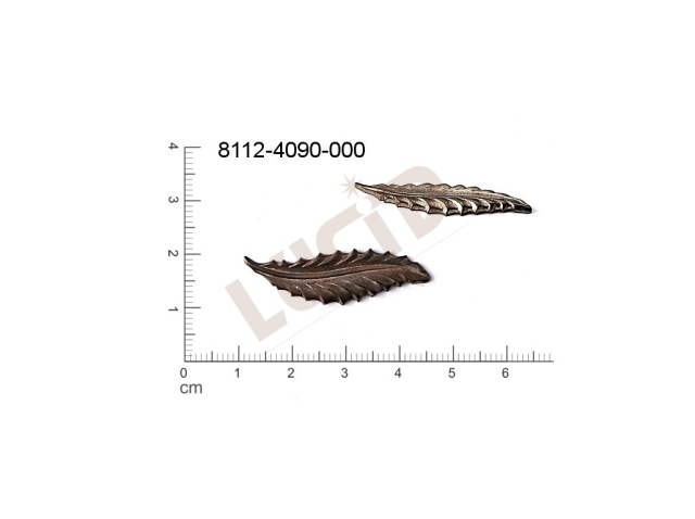 Tvarový výlisek rostlinné motivy lístečky bez oček (svěšovacích dírek) 35.0x10.0mm