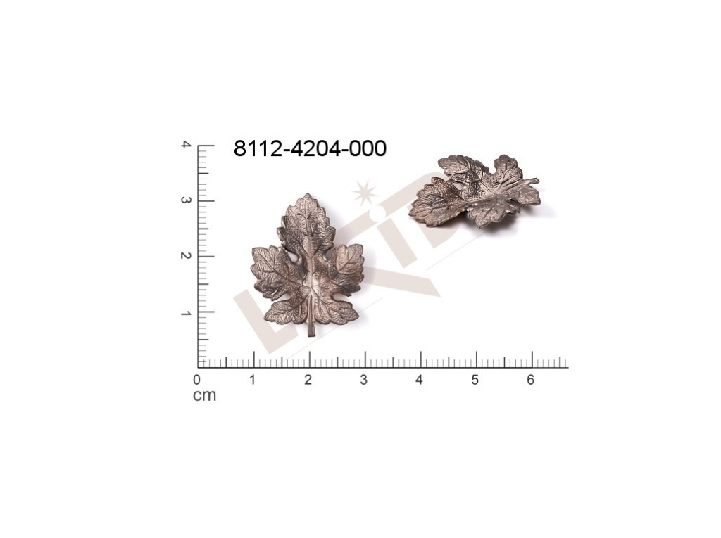 Tvarový výlisek rostlinné motivy lístečky bez oček (svěšovacích dírek) 26.0x20.0mm