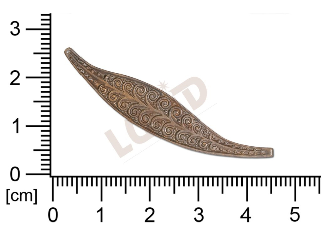 Plochý výlisek rostlinné motivy lístečky bez oček (svěšovacích dírek) 48,0x9,0mm