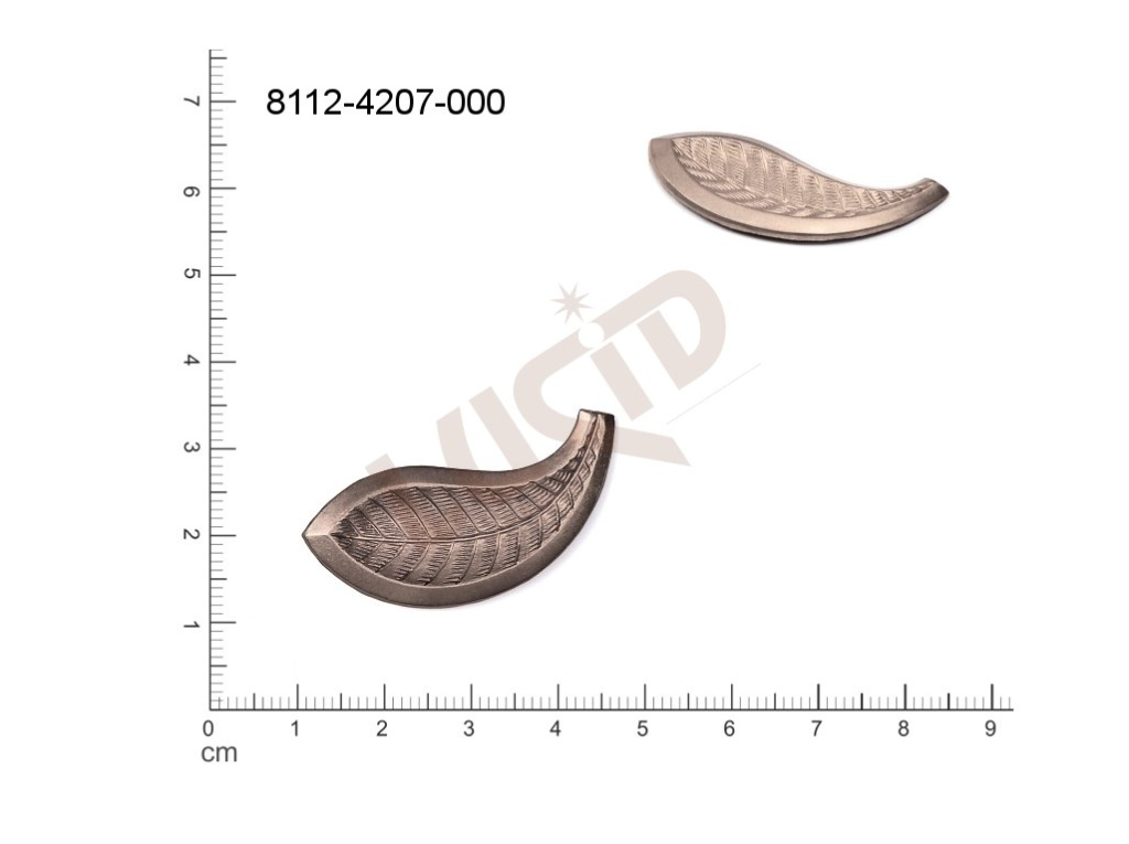 Tvarový výlisek rostlinné motivy lístečky bez oček (svěšovacích dírek) 39.0x18.0mm