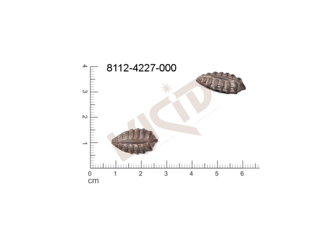 Tvarový výlisek rostlinné motivy lístečky bez oček (svěšovacích dírek) 19.0x10.0mm