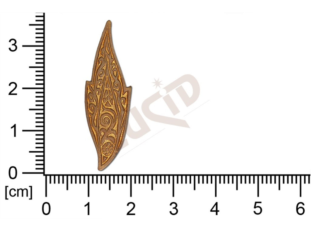 Tvarový výlisek rostlinné motivy lístečky bez oček (svěšovacích dírek) 35,5x11,0mm