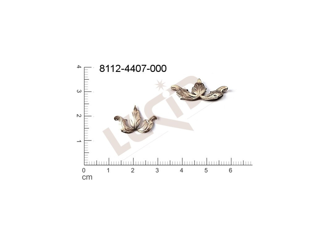 Tvarový výlisek rostlinné motivy lístečky bez oček (svěšovacích dírek) 18.0x10.0mm