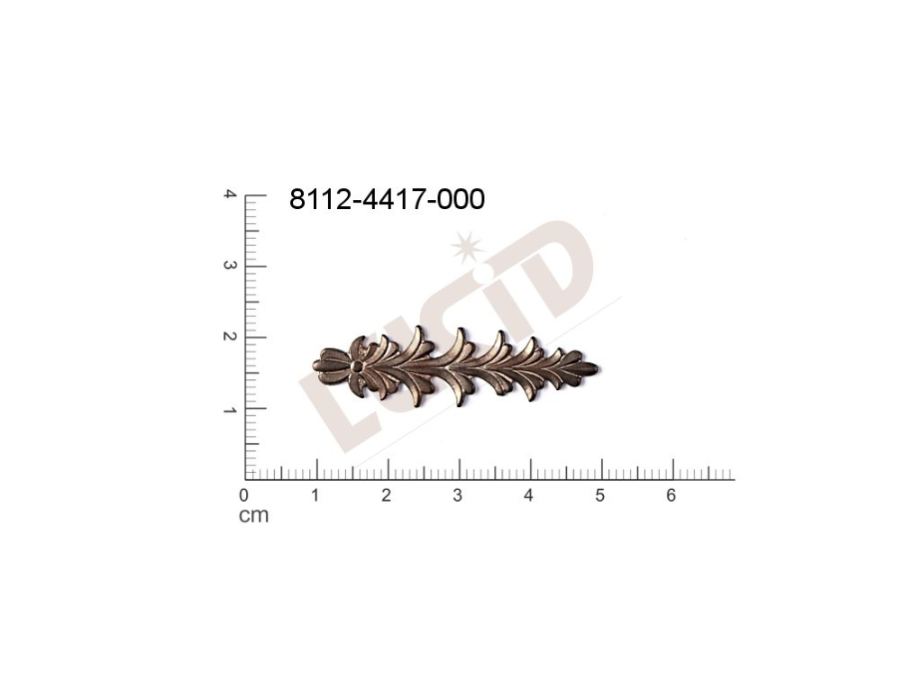 Tvarový výlisek rostlinné motivy lístečky bez oček (svěšovacích dírek) 40.0x10.0mm