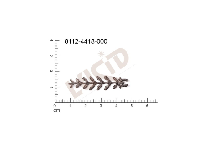 Tvarový výlisek rostlinné motivy lístečky bez oček (svěšovacích dírek) 40.0x10.0mm