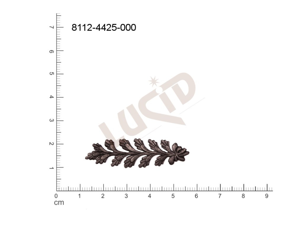 Tvarový výlisek rostlinné motivy lístečky bez oček (svěšovacích dírek) 46.0x13.0mm