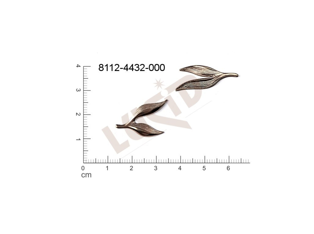 Tvarový výlisek rostlinné motivy lístečky bez oček (svěšovacích dírek) 25.0x15.0mm